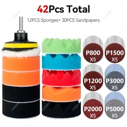 Car Waxing Sponge Pad Polishing Kit Auto Detailing Sandpaper Buffing Sanding Disc Polisher Drill Adapter Headlight Restoration