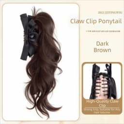 14inch Bow Tie Claw Ponytail Wig Synthetic Fluffy Ribbon Clip Ponytail Natural Long Curly High Ponytail Ponytail Hair Extensions