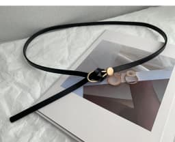 Women Knotted Thin Belts Solid Color PU Leather Metal Buckle Thin Long Waist Belts Lady Girls Dress Coat Decor Waistband