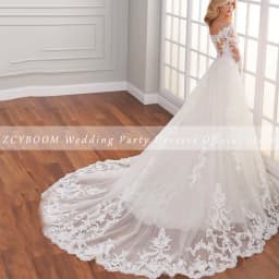 Customized O-Neck Appliques Crystal Long Sleeves Wedding Dress 2026 Mermaid Floor Length Detachable Sweep Train Bridal Gown