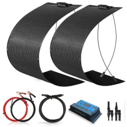 WUZECK 200W Flexible Monocrystalline Solar Panel Kit, 2 Pieces 100W Solar Modules, 20A 12V/24V Solar Charge Controller and Solar Cable, Off Grid Power for 12V Batteries, Motorhome, Camper, Balcony, Camping, Home Use