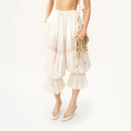 Women Floral Lace Sheer See-through Patchwork Bloomers Casual Loose Drawstring Elastic High Waist Cropped Capri Pants Trousers