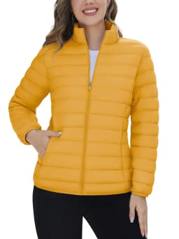 TACVASEN Winter Quilted Puffer Jackets Womens Lightweight Stand Collar Full Zip Up Down Coat Windproof 4 Pockets Thermal Outwear