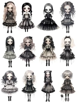 12Pcs/Pack Gothic Black Dress Doll Sticker DIY Craft Scrapbooking Album Junk Journal Decorative Stickers