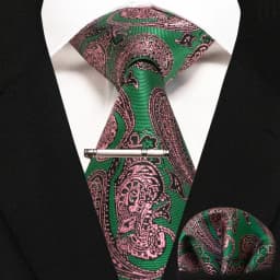 JEMYGINS Business Tie for Men Silk Navy Blue Tie Striped Paisley Necktie Handkerchief Tie Clips Set for Wedding Party Gift
