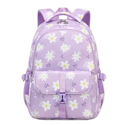 Large Capacity School Backpack for Girls Elementary Middle School Bags Purple Bookbag Student Flower Backpack with Many Pockets
