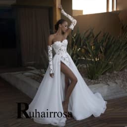 Ruhair Charming A-line Wedding Dresses for Bride Lace Appliques Sweetheart Slit Off the Shoulder Abito Da Sposa Customized