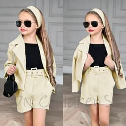 Customized Girl Outfit Solid Yellow Notch Lapel Girl Suits High Quality Party Birthday Children Clothing(Jacket+Short Pants)