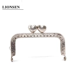 LIONSEN 8.5cm Heart Square Metal Purse Frame Handle for Clutch Bag Coin Kiss Clasp Lock Silver Hardware Bag Accessory