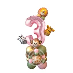 31pcs Wild Animal Pink Balloon Tower with 1-9 Number Balloon for Girl's Wild One Themed Birthday Jungle Safari Party Decoration