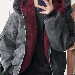 Red Faux Fur Lining PU Leather Winter Coat Man Woman Winter Warm Thicken Fleece Hooded Jacket Padded Coats