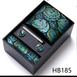 Top Grade Holiday Gift Box 7.5 CM Green Print Tie Pocket Squares Cufflink Set Gravatas Man Suit Accessories Fit Formal Party