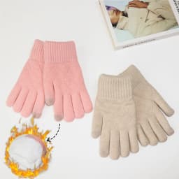 Touchscreen Gloves, Winter Thickened with Fleece, Warm and Cold-Proof, Suitable for Students Using Mobile Phones and Cycling, Knitted Wool Double-Layer Five-Finger Gloves
