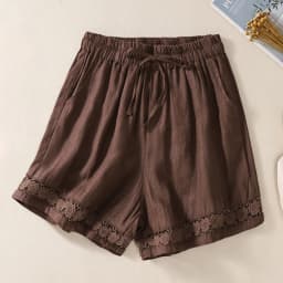 Casual Solid Linen Cotton Lace Floral Summer Short Pants Loose Elastic Waist Boho Beach Wear Shorts for Women Bottom