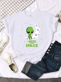 I Need More Space Green Alien Female T Shirts Cartoons Oversize Top Fashion Tshirt Leisure Fit Tee Summer Casual Women T-shirt