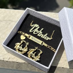 DUOYING Custom Name Heart Jewelry Set Personalized Engraved Letter Bracelet Stainless Steel Necklace Mini Hoop Earrings For Kids