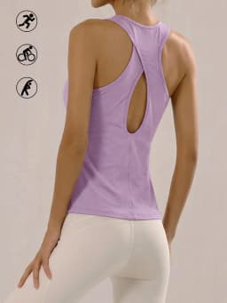 Super Soft Cross Backless Workout Tops for Women Racerback Tank Tops Open Back Running Muscle Tank Yoga Shirts