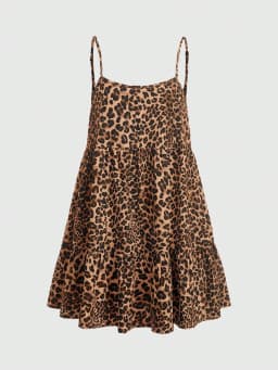 Ladies Leopard Print Halter Dress with Adjustable Straps Vintage Sexy Style Padded Gauze Skirt Fashionable And Versatile