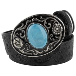 Women's Decorative Buckle Colorful Bead Embossed Split Leather Belt