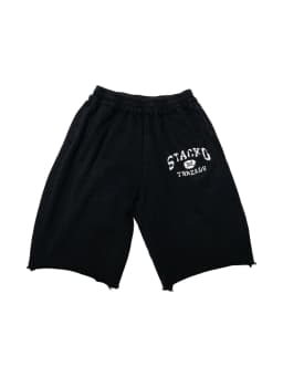 Y2K Pilot Sweatshorts Black Crest Graphic Woven Label 3/4 Length Shorts American Vintage Casual Terry Unisex Baggy Longshorts