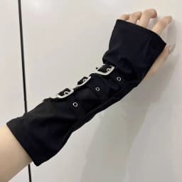 Black Half-Finger Gloves Punk Metal Buckle With Exposed Finger Women Party Button Sleeves Halloween Cosplay Stage Performance