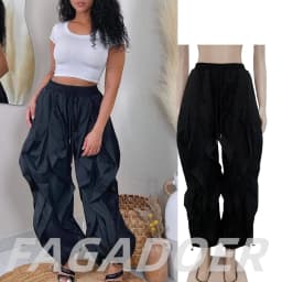 FAGADOER Casual Ruched Patchwork Lantern Sleeve Pants Women High Waist Drawstring Patchwork Pants Female Streetwear Trousers New