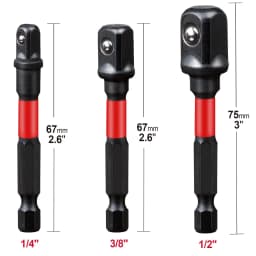 Rafford 3Pcs Impact Socket Adapter Set,1/4" 3/8" and 1/2" Drive, , Adapt Your Power Drill to High Torque Impact Wrench