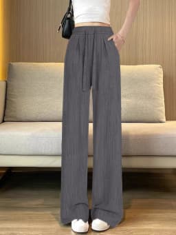 Ice Silk Dyed Wide Leg Pants Casual Summer Thin Straight Cool Pants High Waist Nine Points Korean Style Polyester Fiber