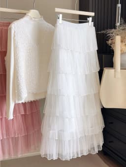 Korean Style Multi-Layered Cake Skirt High Waist Midi Skirt for Women Spring 2026 New Arrival Elegant Tulle Skirt