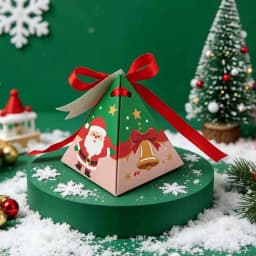 50Pcs Christmas Triangle Paper Candy Gift Box With Tag Ribbons Cookie Snack Chocolate Gift Packaging Box Xmas New Year Supplies