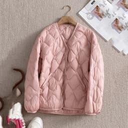 Schinteon Women Ultralight White Duck Down Jacket Argyle V-neck Collar Casual Autumn Winter Outwear Coat 2024 New Fashion