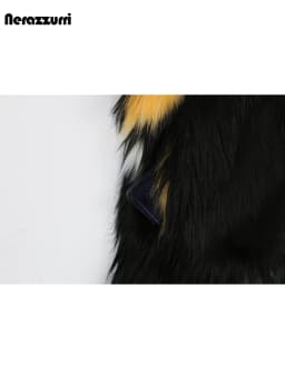 Nerazzurri Winter Extra Long Thick Warm Colorful Soft Hairy Fluffy Faux Fox Fur Coat Women Sashes Luxury European Fashion 2023