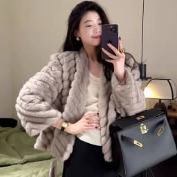 Elegant V Neck Herringbone Short Faux Mink Fur Jacket Women Long Sleeve Plush Jackets Woman Autumn Winter Fluffy Warm Outerwear