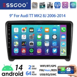 9" Android 14 Car Stereo Radio Multimedia Video Player For Audi TT MK2 8J 2006-14 Carplay Android Auto GPS Navigation BT FM Wifi