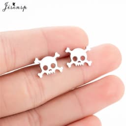Korean Style Star Moon Ear Studs for Girls Minimalist Cat Puzzle Leaf Dinosaur Earrings Black Stainless Steel Jewelry Oorbellen