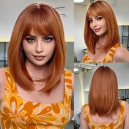 Synthetic Dark Brown Wig Straight Layered Wigs for Women Shoulder Length Hair Wig With Bangs Heat Resistant Party Daily Use