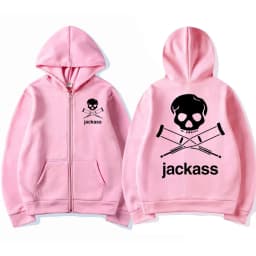 Jackass Logo Graphic Printed Black Zip Hoodie Classic Vintage Sweatshirt Coat Men Women Oversized Casual Loose Cardigan Hoodies