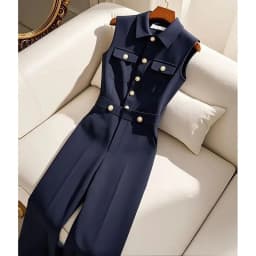 Ladies New Slackness Unique Jumpsuit Temperament Advanced Feeling Tibetan Blue Simple Leisure High Waist Spring And Autumn Bib
