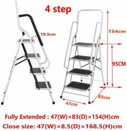 Folding Steel Step Ladder Heavy Duty Stool Seat Portable Ladder Metal Foot With Safety Non Slip Rubber For Office Garage Home
