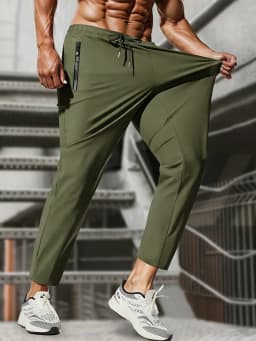 Men's Ice Silk High Elastic Breathable Trousers With Drawstring Zipper Pockets Casual Sports Trousers Gym Sportswear Gift Man