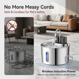 2.2L stainless steel wireless charging induction pet water dispenser, built-in sensor self-circulating water dispenser