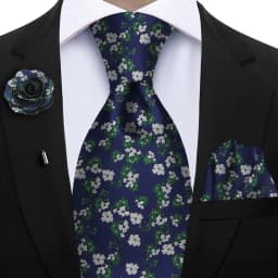Peacock Blue Floral Print 2-Piece Tie & Pocket Square Set for Men Wedding Business Casual Stylish Accessories