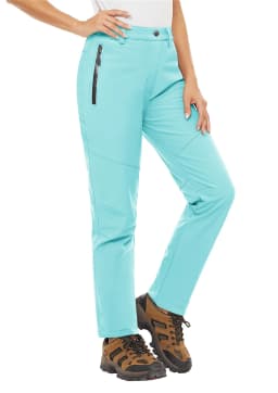 TACVASEN Women's Warm Fleece Lined Windproof Waterproof Shell Pants Soft Work Pants Outdoor Hiking Ski Trousers with Zip Pockets
