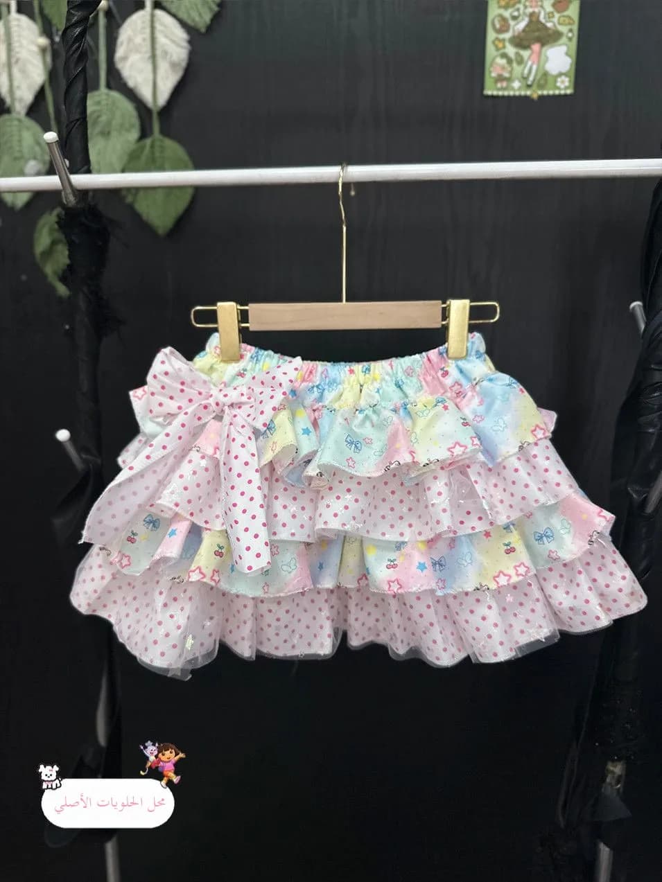 Handmade Original Three-Color Print Pink Polka Dot Knot Puffy Skirt Cake Skirt Sweet Style Loose Fit Daily Wear