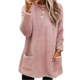 Long Sleeve Pocket Hoodie with Patchwork Elegant Commuting Women Sweatshirt Urban Loose Fit Round Neck Pullover Autumn Casual