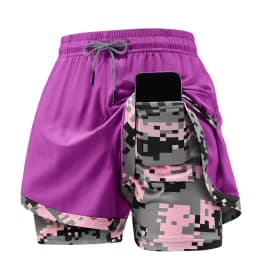 Women's 2-in-1 Gym Shorts with Pockets High Waist Quick Dry Breathable Lightweight Workout Running Swim Beach Casual Outdoor
