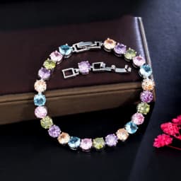 CWWZircons Multicolor Round Cubic Zirconia Pave Silver Color Classic Link Chain Tennis CZ Bracelets for Women Jewelry Gift CB295