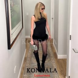 KONDALA Sexy Chic Black Fur Patchwork Shorts Women Fashion 2026 Party Evening Club Wide Leg Shorts Elegant Y2K Girl New Year