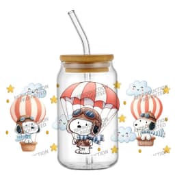 cartoon dog pattern 16OZ UV DTF Cup Wrap Stickers Waterproof Durable DIY Snoopy Design For Libbey Glass Home decoration