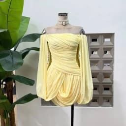 IEQJ Summer Irregular Blue Slash Neck Pleats Dress Women Long Sleeve Tight Waist Mini Dresses New 3A2052